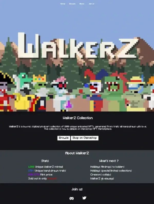 Page d'accueil de WalkerZ NFT